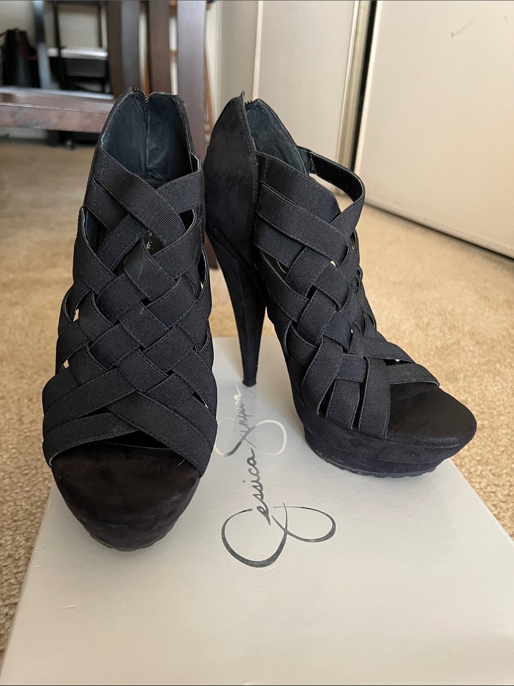 Black Strappy High Heel Platform Sandal - Picture 2 of 4
